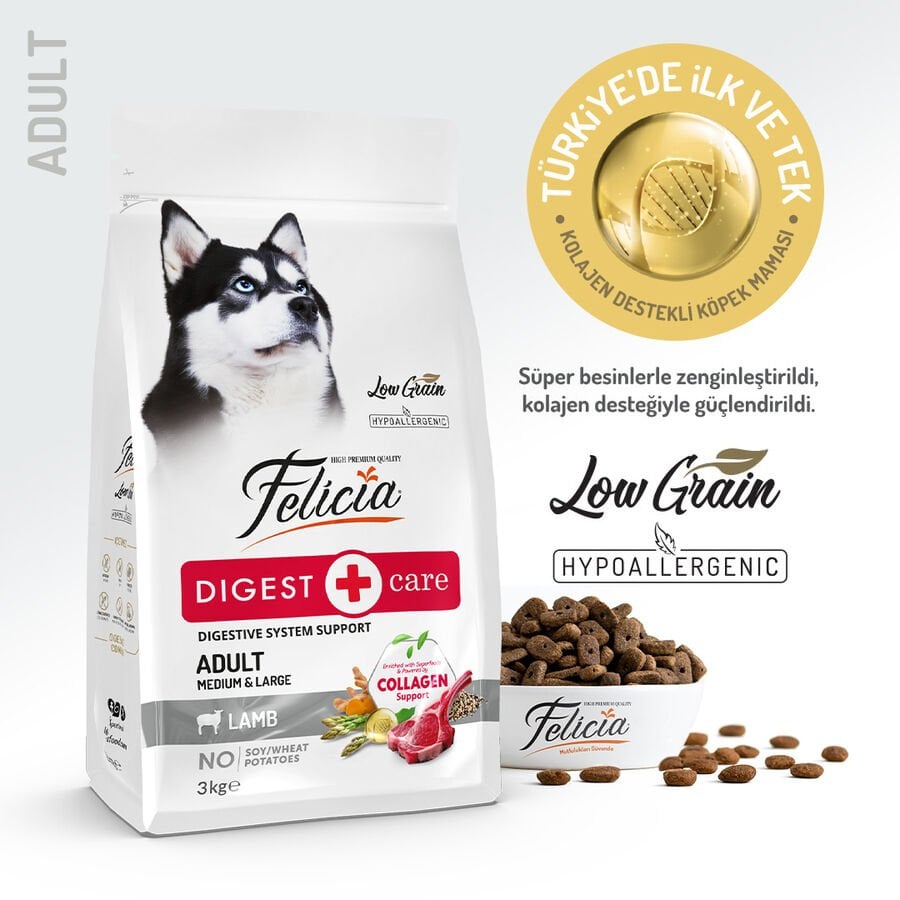 Felicia Kolajenli Kuzulu Az Tahıllı M/Large Yetişkin Köpek Maması 3KG