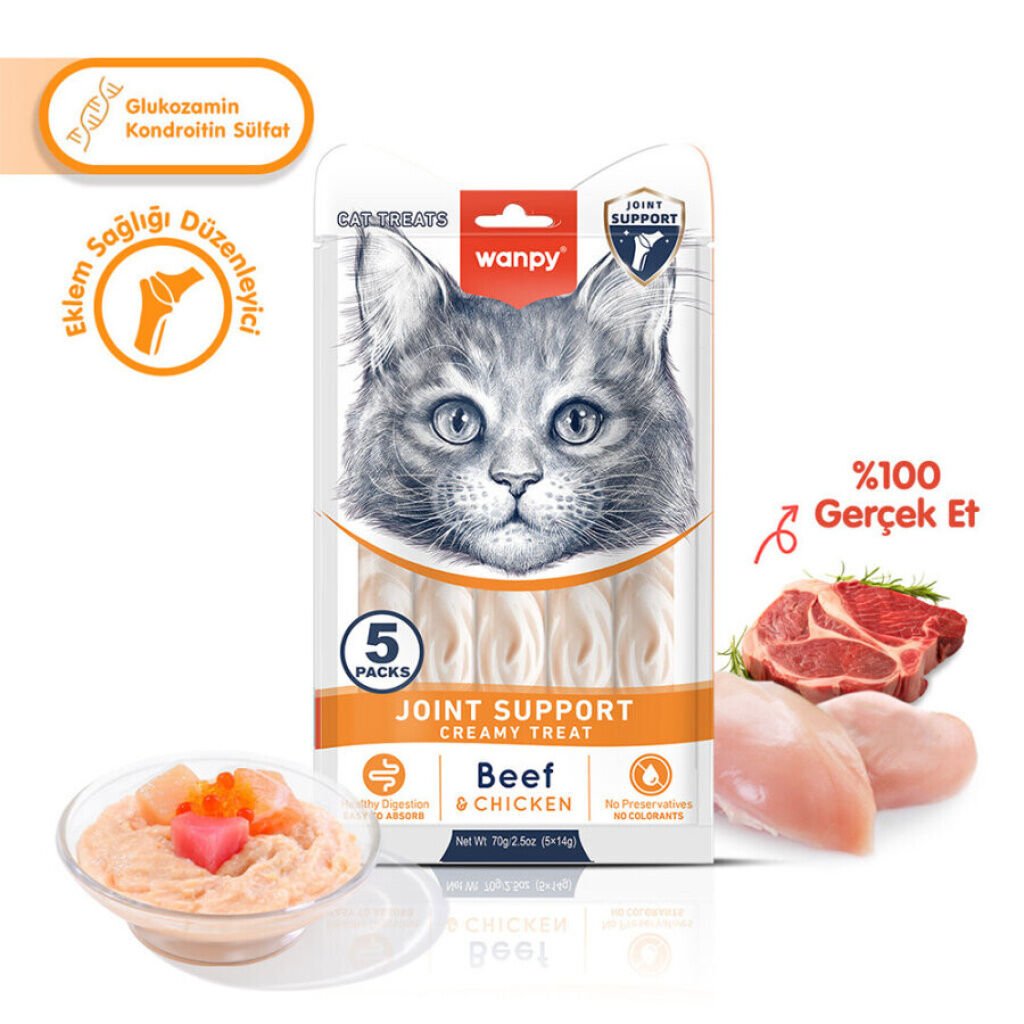 Wanpy Joint Support Sığır Etli ve Tavuklu Eklem Desteği Krema Kedi Ödül Maması 14gr (5'li)