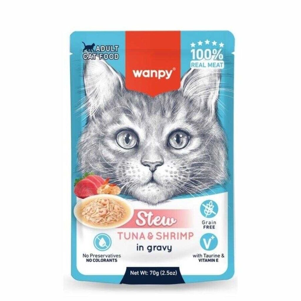 Wanpy Stew Sos İçinde Ton Balıklı ve Karidesli Yetişkin Kedi Konservesi 70gr