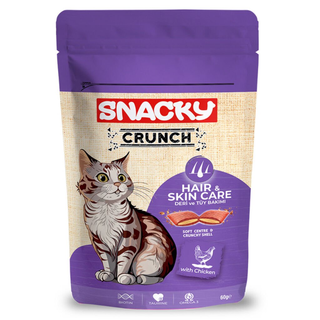 Snacky Crunch Hair&Skin Care Deri ve Tüy Bakımı için Tavuklu Kedi Ödül Maması 60gr