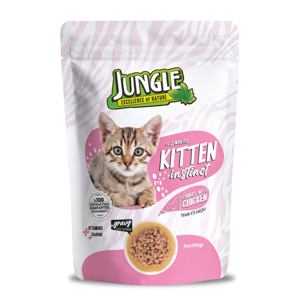 Jungle Pouch Tavuk Eti Parçalı Yavru Kedi Konservesi 100gr