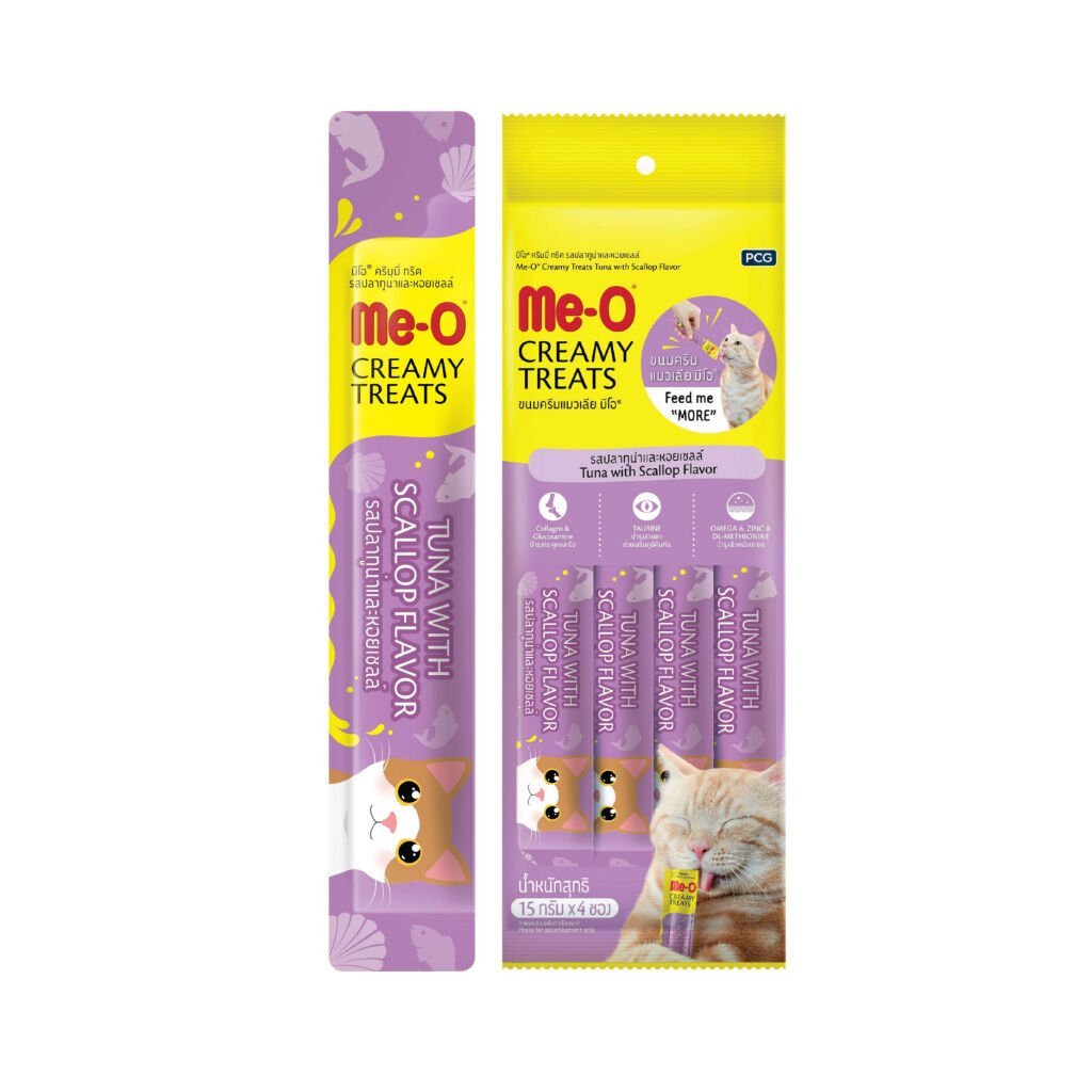 Me-O Ton Balıklı Deniz Taraklı ve Ton Balıklı Krema Kedi Ödül Maması 15gr (4'lü)