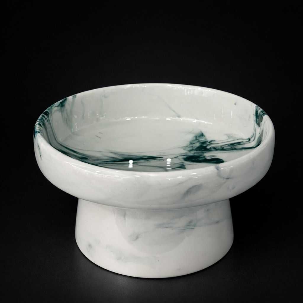 Seramik Mama ve Su Kabı Yeşil Ebru Desenli